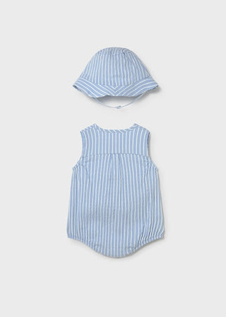 Mayoral - Mayoral Short Bodysuit w/ Hat Sky Stripe - Classy Rascals Boutique