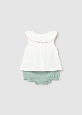 Mayoral - Mayoral Short Pant Set White Frill Top & Aqua Bottoms - Classy Rascals Boutique
