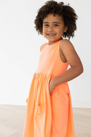 Mila & Rose - Mila & Rose Neon Coral Tank Pocket Twirl Dress | Girls Twirl Dress - Classy Rascals Boutique