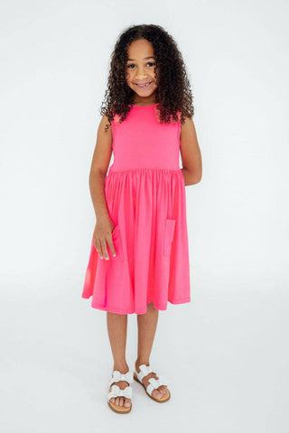 Mila & Rose - Mila & Rose Neon Pink Tank Pocket Twirl Dress | Girls Twirl Dress - Classy Rascals Boutique