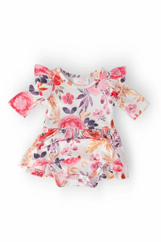 Mila & Rose - Mila & Rose Tangerine Leaves 3/4 Sleeve Flutter Twirl Bodysuit | Baby Girl - Classy Rascals Boutique