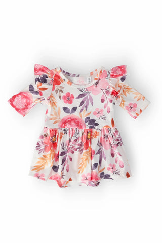 Mila & Rose - Mila & Rose Tangerine Leaves 3/4 Sleeve Flutter Twirl Bodysuit | Baby Girl - Classy Rascals Boutique