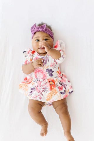 Mila & Rose - Mila & Rose Tangerine Leaves 3/4 Sleeve Flutter Twirl Bodysuit | Baby Girl - Classy Rascals Boutique