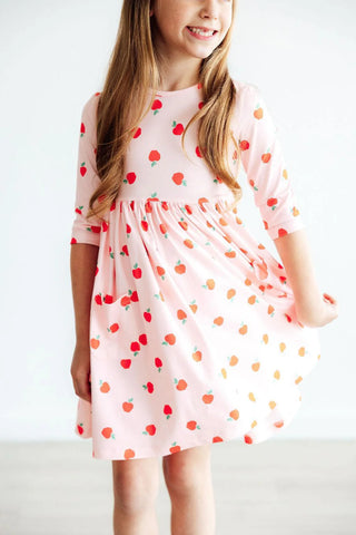 Mila & Rose An Apple a Day 3/4 Sleeve Pocket Twirl Dress