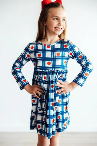 Mila & Rose Plaid Apples L/S Pocket Twirl Dress
