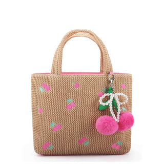 OMG Accessories - OMG Accessories - Cherry Patched Straw Mini Tote Bag with Charm - Classy Rascals Boutique