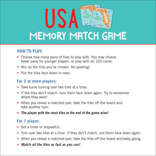 Peter Pauper Press - Peter Pauper Press - USA Memory Match Game (Set of 100 cards) - Classy Rascals Boutique