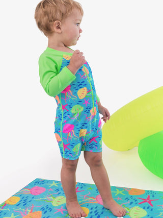 RuffleButts + RuggedButts - RuffleButts + RuggedButts - Baby Boys Neon Jelly Time Long Sleeve One Piece Rash Guard Swimsuit - Classy Rascals Boutique