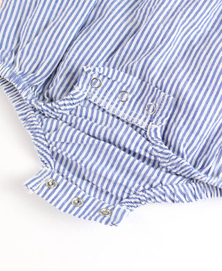 RuffleButts + RuggedButts - RuffleButts + RuggedButts - Baby Girls Blue Seersucker Classic Ruffle Bubble Romper - Classy Rascals Boutique