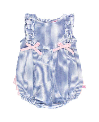RuffleButts + RuggedButts - RuffleButts + RuggedButts - Baby Girls Blue Seersucker Classic Ruffle Bubble Romper - Classy Rascals Boutique