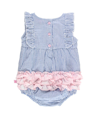 RuffleButts + RuggedButts - RuffleButts + RuggedButts - Baby Girls Blue Seersucker Classic Ruffle Bubble Romper - Classy Rascals Boutique