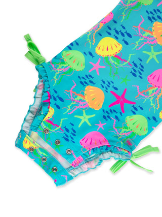 RuffleButts + RuggedButts - RuffleButts + RuggedButts - Baby Girls Neon Jelly Time Long Sleeve One Piece Rash Guard Swimsuit with Signature Rear Ruffles - Classy Rascals Boutique
