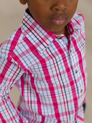 RuffleButts + RuggedButts - RuffleButts + RuggedButts - Boys Adley Plaid Long Sleeve Button Down Shirt - Classy Rascals Boutique
