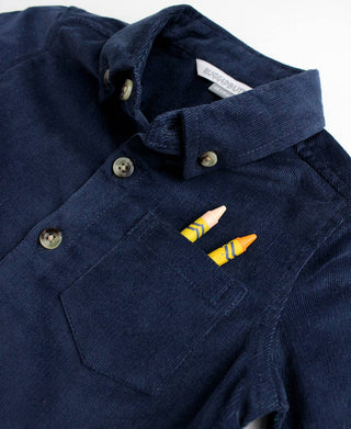 RuffleButts + RuggedButts - RuffleButts + RuggedButts - Boys Dark Navy Stretch Corduroy Long Sleeve Button Down Shirt - Classy Rascals Boutique