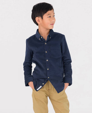 RuffleButts + RuggedButts - RuffleButts + RuggedButts - Boys Dark Navy Stretch Corduroy Long Sleeve Button Down Shirt - Classy Rascals Boutique
