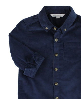 RuffleButts + RuggedButts - RuffleButts + RuggedButts - Boys Dark Navy Stretch Corduroy Long Sleeve Button Down Shirt - Classy Rascals Boutique