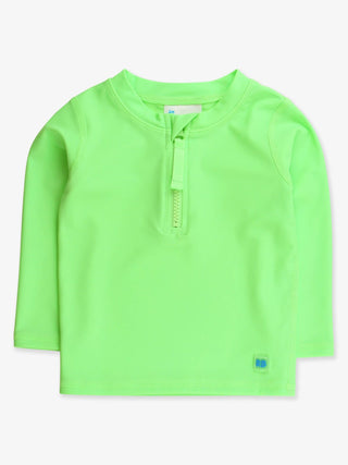 RuffleButts + RuggedButts - RuffleButts + RuggedButts - Boys Neon Honeydew Long Sleeve Zipper Rash Guard - Classy Rascals Boutique