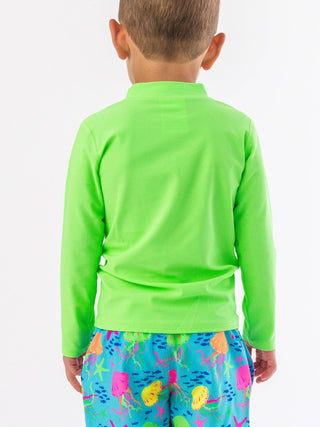RuffleButts + RuggedButts - RuffleButts + RuggedButts - Boys Neon Honeydew Long Sleeve Zipper Rash Guard - Classy Rascals Boutique