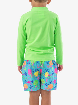 RuffleButts + RuggedButts - RuffleButts + RuggedButts - Boys Neon Jelly Time Performance Hybrid Swim Trunks - Classy Rascals Boutique