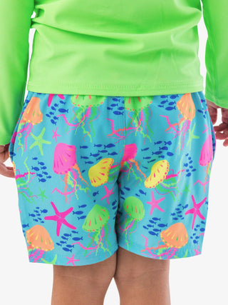 RuffleButts + RuggedButts - RuffleButts + RuggedButts - Boys Neon Jelly Time Performance Hybrid Swim Trunks - Classy Rascals Boutique