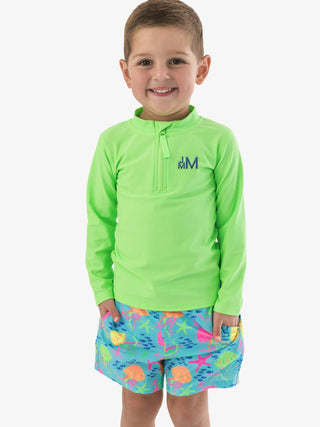 RuffleButts + RuggedButts - RuffleButts + RuggedButts - Boys Neon Jelly Time Performance Hybrid Swim Trunks - Classy Rascals Boutique