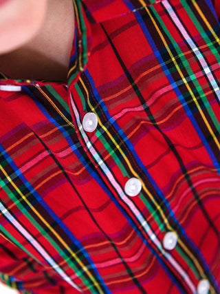 RuffleButts + RuggedButts - RuffleButts + RuggedButts - Boys Red Nicholas Plaid Long Sleeve Button Down Shirt - Classy Rascals Boutique