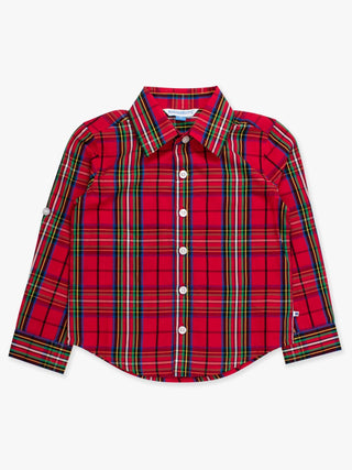 RuffleButts + RuggedButts - RuffleButts + RuggedButts - Boys Red Nicholas Plaid Long Sleeve Button Down Shirt - Classy Rascals Boutique