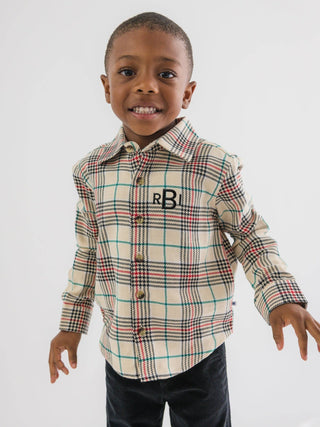 RuffleButts + RuggedButts - RuffleButts + RuggedButts - Boys Tannen Plaid Long Sleeve Button Down Shirt - Classy Rascals Boutique
