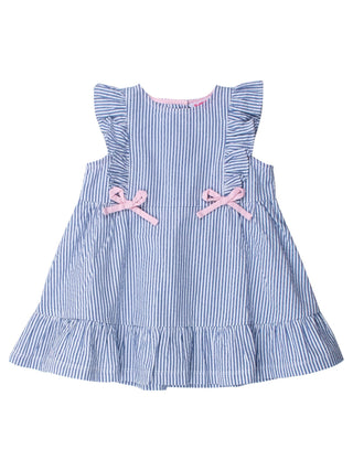 RuffleButts + RuggedButts - RuffleButts + RuggedButts - Girls Blue Seersucker Pinafore Bow Dress - Classy Rascals Boutique