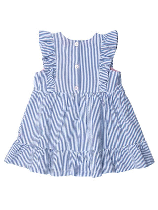RuffleButts + RuggedButts - RuffleButts + RuggedButts - Girls Blue Seersucker Pinafore Bow Dress - Classy Rascals Boutique