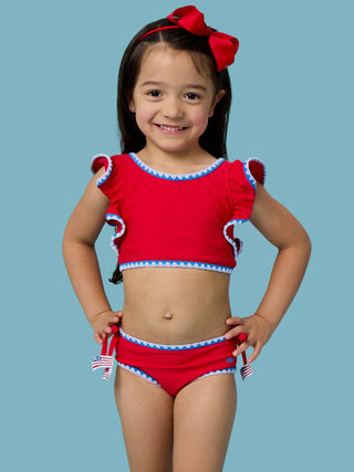 RuffleButts + RuggedButts - RuffleButts + RuggedButts - Girls Vintage Red Crochet Detail Butterfly Tankini 2 - Piece Swimsuit - Classy Rascals Boutique