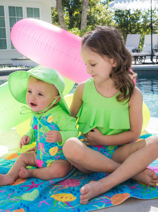RuffleButts + RuggedButts - RuffleButts + RuggedButts - Kids Neon Honeydew Sun Protective Hat - Classy Rascals Boutique