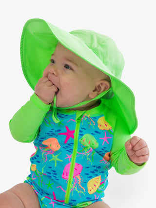 RuffleButts + RuggedButts - RuffleButts + RuggedButts - Kids Neon Honeydew Sun Protective Hat - Classy Rascals Boutique