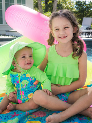 RuffleButts + RuggedButts - RuffleButts + RuggedButts - Kids Neon Honeydew Sun Protective Hat - Classy Rascals Boutique