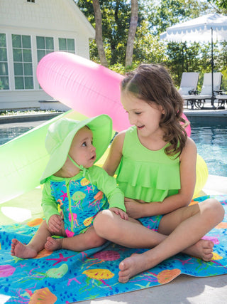 RuffleButts + RuggedButts - RuffleButts + RuggedButts - Kids Neon Honeydew Sun Protective Hat - Classy Rascals Boutique