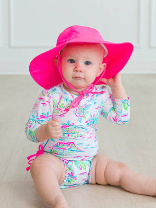 RuffleButts + RuggedButts - RuffleButts + RuggedButts - Kids Neon Magenta Sun Protective Hat - Classy Rascals Boutique