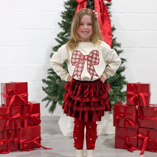 Sweet Wink - Sweet Wink - Christmas Plaid Bow Patch Sweatshirt - Girls Clothes - Classy Rascals Boutique