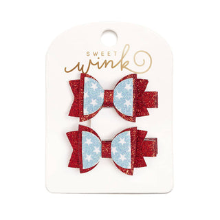 Sweet Wink - Sweet Wink - Glitter Flag Bow Clip Set - Fourth of July - Kids Hair Bows - Classy Rascals Boutique
