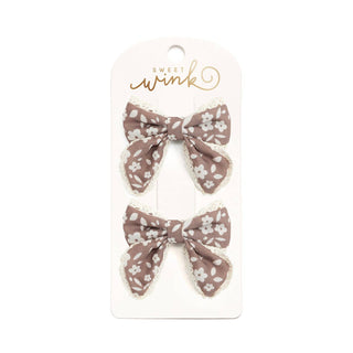 Sweet Wink - Sweet Wink - Mocha Floral Lace Bow Clip Set - Hair Bows - Fall - Kids - Classy Rascals Boutique