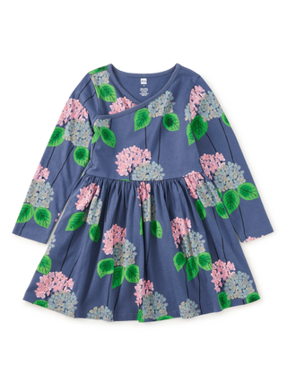 Tea Collection - Tea Collection Long Sleeve Wrap Neck Dress Cornwall Hydrangeas - Classy Rascals Boutique