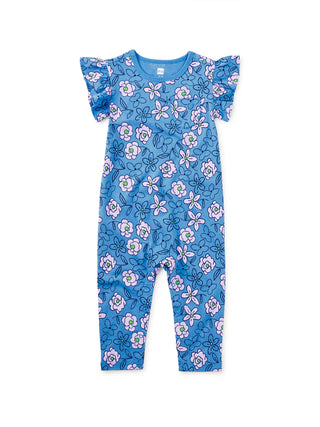 Tea Collection - Tea Ruffle Sleeve Pocket Romper Carnation Toss - Classy Rascals Boutique