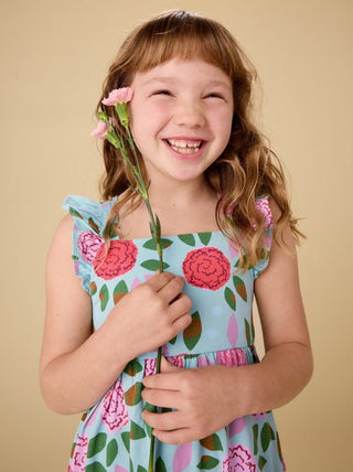 Tea Collection - Tea Ruffle Strap Dress Spinning Carnations - Classy Rascals Boutique