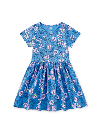 Tea Collection - Tea Short Sleeve Wrap Neck Dress Carnation Toss - Classy Rascals Boutique