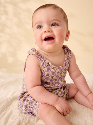 Tea Collection - Tea Tie Shoulder Baby Romper Tile Floral - Classy Rascals Boutique