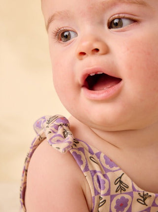 Tea Collection - Tea Tie Shoulder Baby Romper Tile Floral - Classy Rascals Boutique