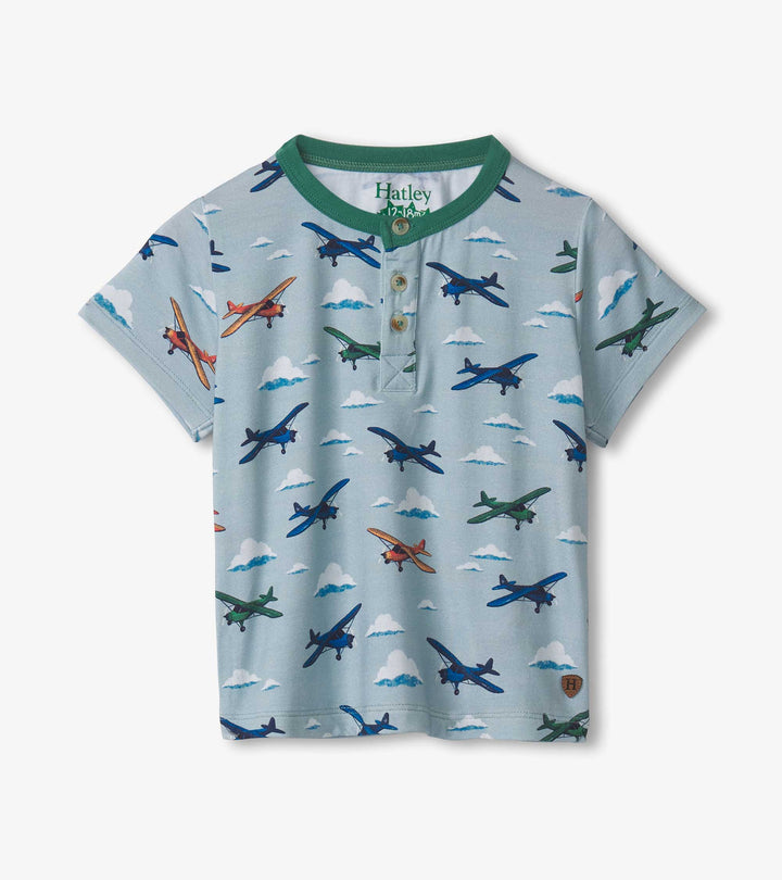 Hatley Airplanes Bamboo Henley Tee