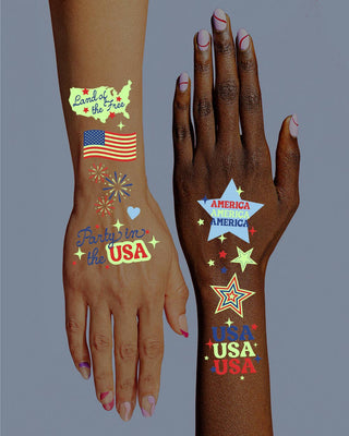 xo, Fetti - xo, Fetti - Fourth of July Tattoos | glow in dark, patriotic, usa flag, - Classy Rascals Boutique