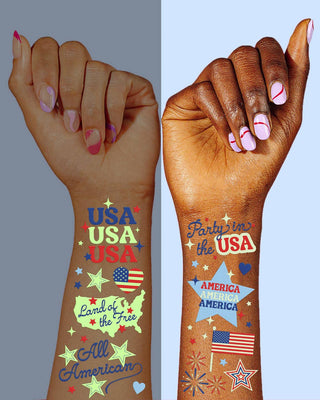 xo, Fetti - xo, Fetti - Fourth of July Tattoos | glow in dark, patriotic, usa flag, - Classy Rascals Boutique