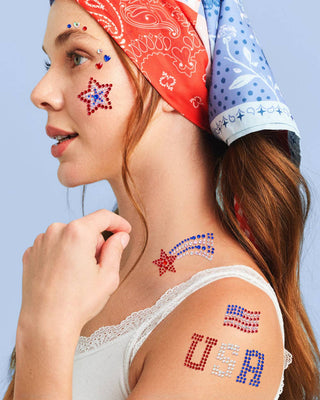 xo, Fetti - xo, Fetti - USA Face Gems | patriotic, fourth july, festival, americana - Classy Rascals Boutique