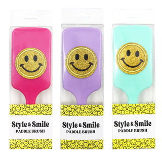 Mavi Bandz Varsity Glitter Smiley Face Large Bright Paddle Hair Brush